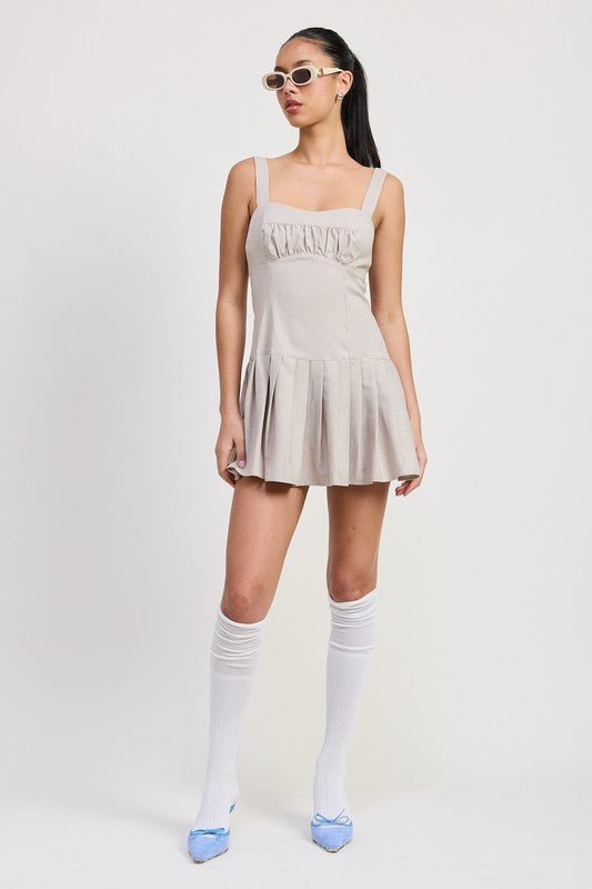 PLEATED MINI DRESS WITH BACK TIES - Bitsy Gypsy Boutique