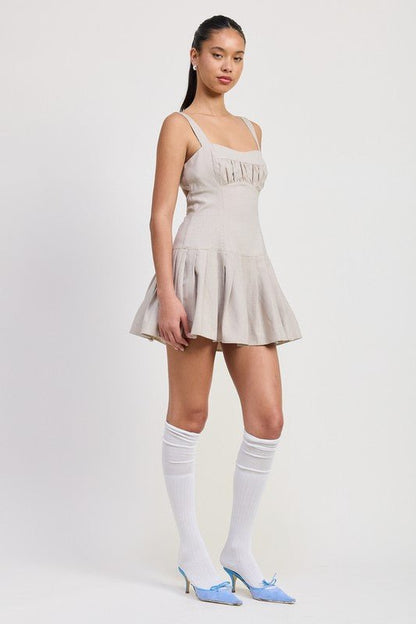 PLEATED MINI DRESS WITH BACK TIES - Bitsy Gypsy Boutique
