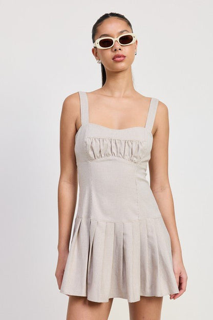 PLEATED MINI DRESS WITH BACK TIES - Bitsy Gypsy Boutique