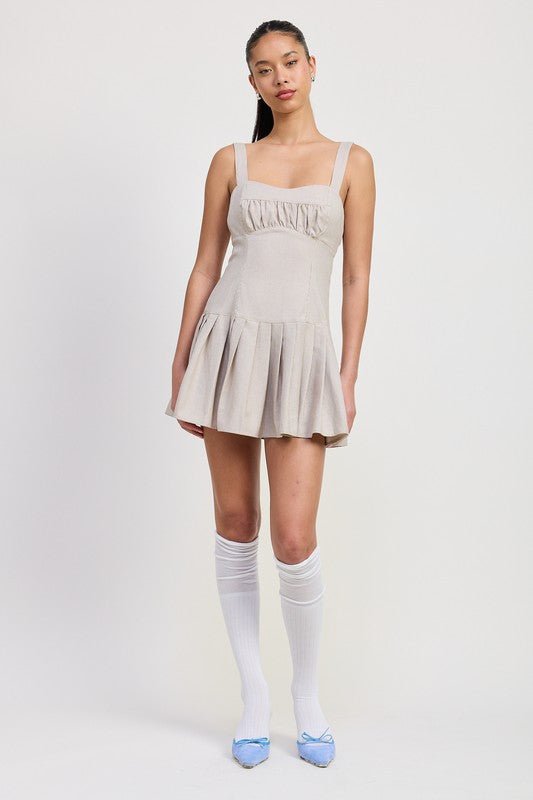 PLEATED MINI DRESS WITH BACK TIES - Bitsy Gypsy Boutique