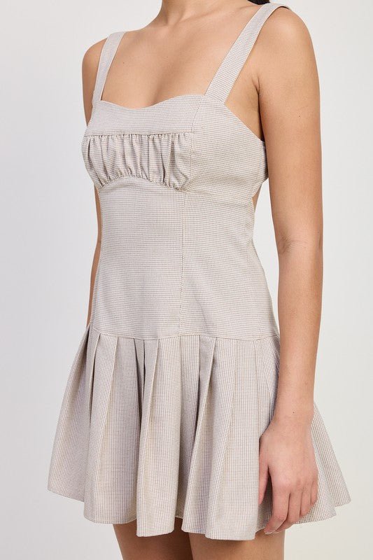 PLEATED MINI DRESS WITH BACK TIES - Bitsy Gypsy Boutique