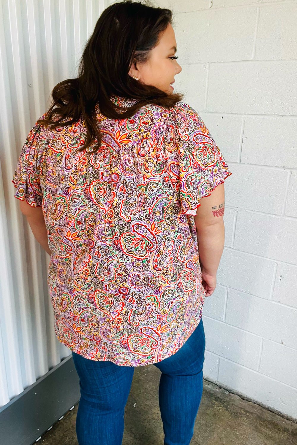 Plum Multicolor Boho Paisley Tie Neck Dolman Top - Bitsy Gypsy Boutique