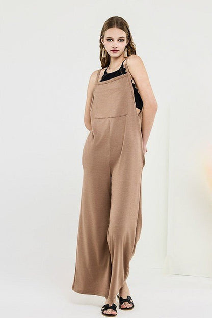 Plus Boho Terry Wide Leg Jumpsuits with Pocket - Bitsy Gypsy Boutique