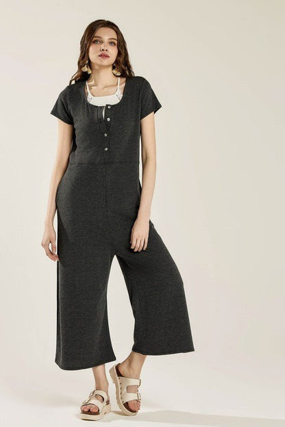 Plus Comfort Button - up front closure Jumpsuit - Bitsy Gypsy Boutique