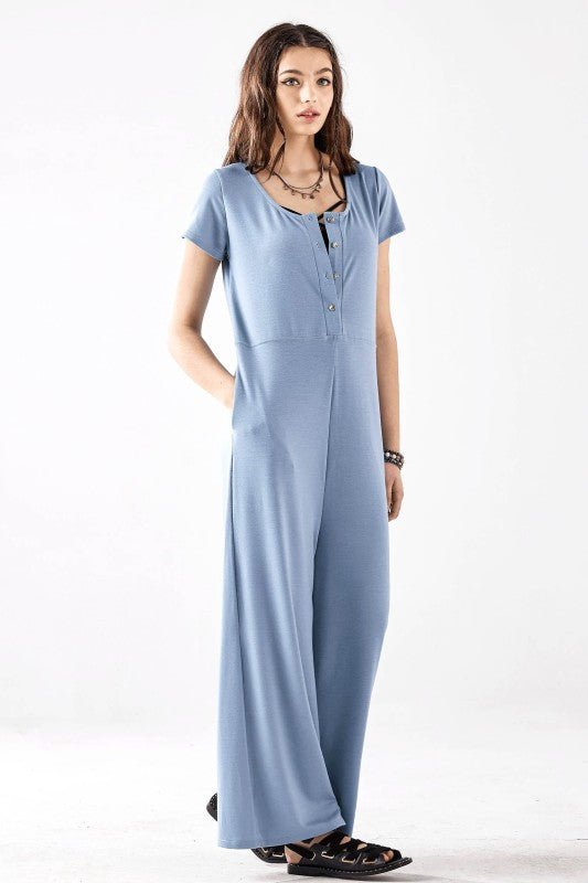 Plus Comfort Button - up front closure Jumpsuit - Bitsy Gypsy Boutique
