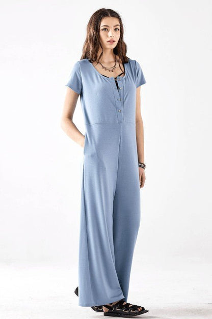 Plus Comfort Button - up front closure Jumpsuit - Bitsy Gypsy Boutique