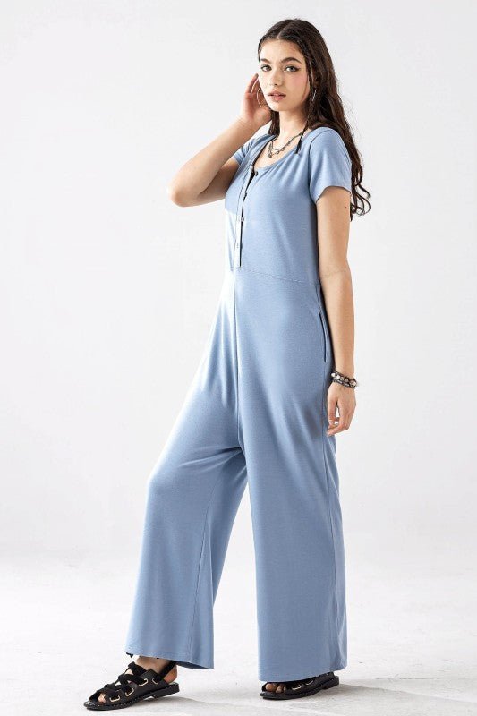 Plus Comfort Button - up front closure Jumpsuit - Bitsy Gypsy Boutique