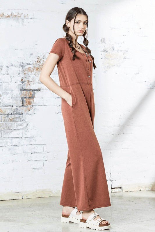 Plus Comfort Button - up front closure Jumpsuit - Bitsy Gypsy Boutique
