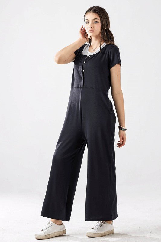 Plus Comfort Button - up front closure Jumpsuit - Bitsy Gypsy Boutique