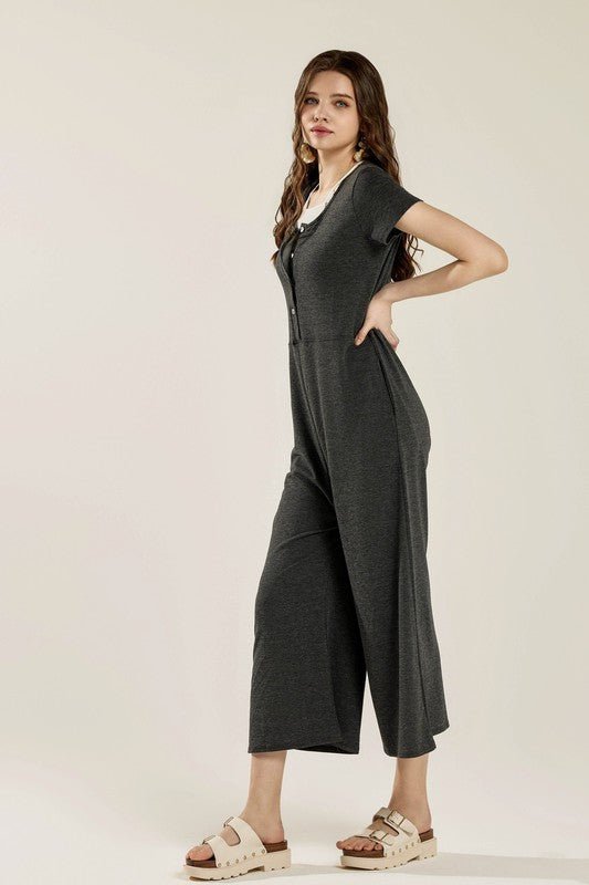 Plus Comfort Button - up front closure Jumpsuit - Bitsy Gypsy Boutique