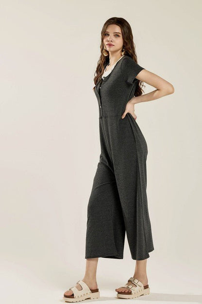 Plus Comfort Button - up front closure Jumpsuit - Bitsy Gypsy Boutique