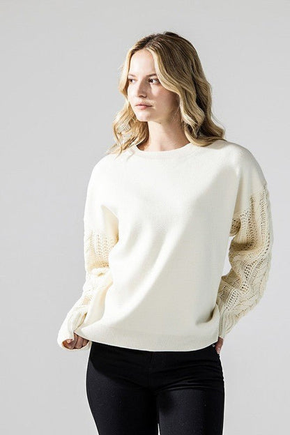 Plus Cozy Solid Body Contrast Cable Knit Sweater - Bitsy Gypsy Boutique