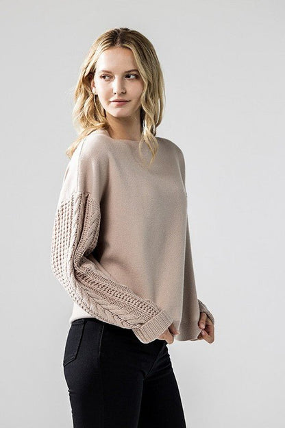 Plus Cozy Solid Body Contrast Cable Knit Sweater - Bitsy Gypsy Boutique