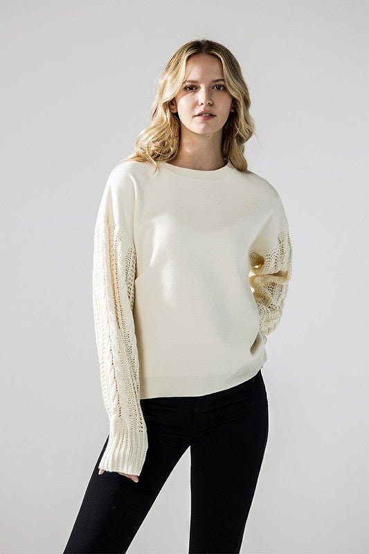 Plus Cozy Solid Body Contrast Cable Knit Sweater - Bitsy Gypsy Boutique