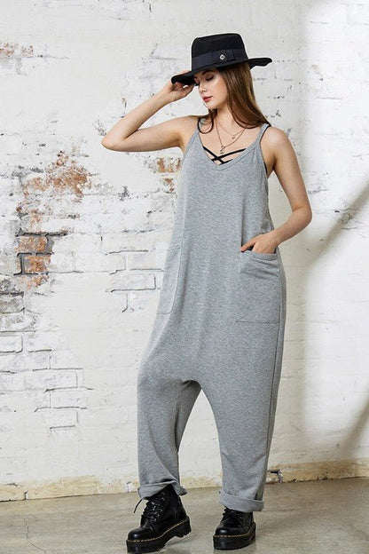 Plus Drop Crotch Tank Style Harem Jumpsuit - Bitsy Gypsy Boutique