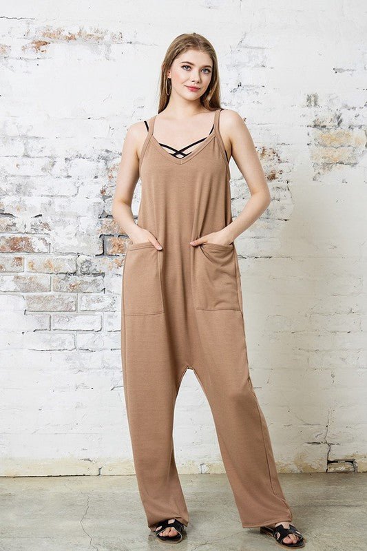 Plus Drop Crotch Tank Style Harem Jumpsuit - Bitsy Gypsy Boutique