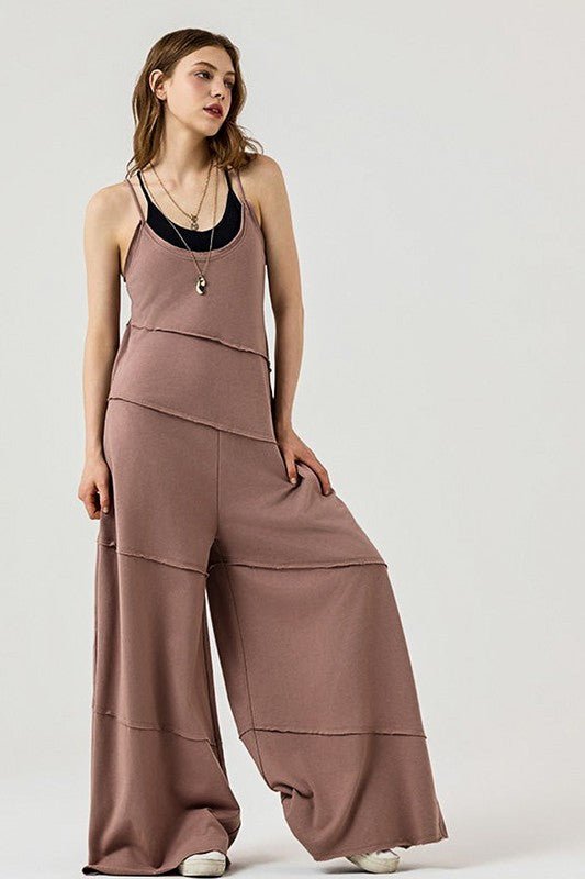 Plus Keyhole back Wide Leg Raw Edge Jumpsuit - Bitsy Gypsy Boutique