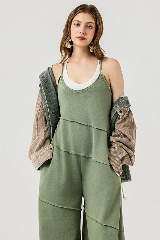 Plus Keyhole back Wide Leg Raw Edge Jumpsuit - Bitsy Gypsy Boutique