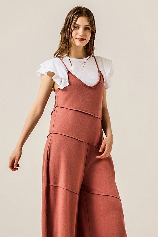 Plus Keyhole back Wide Leg Raw Edge Jumpsuit - Bitsy Gypsy Boutique