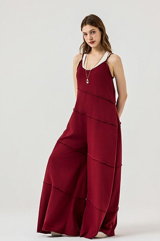 Plus Keyhole back Wide Leg Raw Edge Jumpsuit - Bitsy Gypsy Boutique