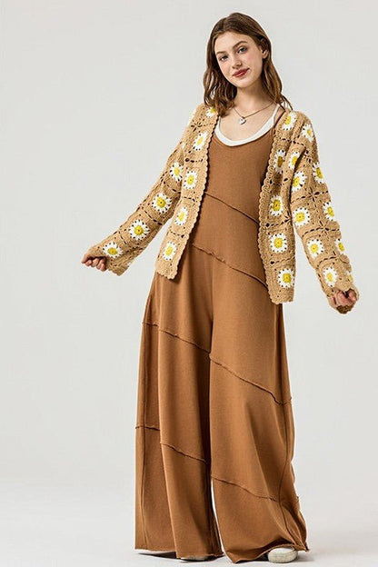 Plus Keyhole back Wide Leg Raw Edge Jumpsuit - Bitsy Gypsy Boutique