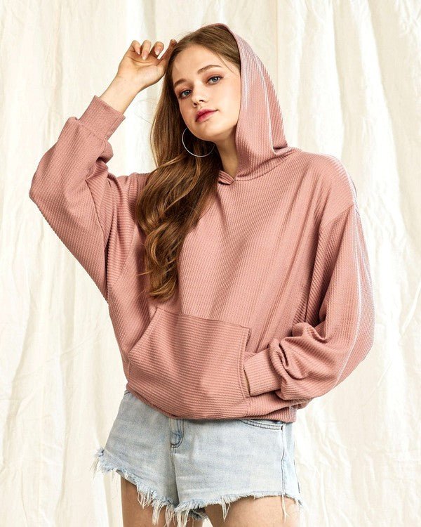 Plus Oversized Dolman Sleeve Ribbed Hoodie Top - Bitsy Gypsy Boutique