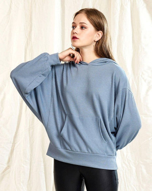 Plus Oversized Dolman Sleeve Ribbed Hoodie Top - Bitsy Gypsy Boutique