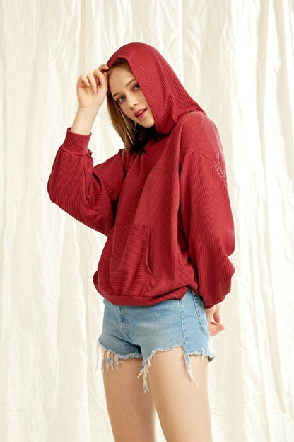 Plus Oversized Dolman Sleeve Ribbed Hoodie Top - Bitsy Gypsy Boutique