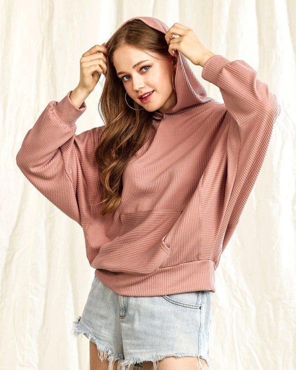 Plus Oversized Dolman Sleeve Ribbed Hoodie Top - Bitsy Gypsy Boutique