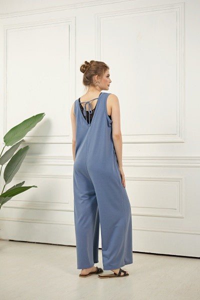 Plus Oversized Patched Pocket V - Neck Jumpsuit - Bitsy Gypsy Boutique
