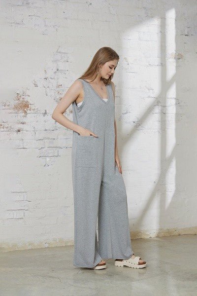 Plus Oversized Patched Pocket V - Neck Jumpsuit - Bitsy Gypsy Boutique