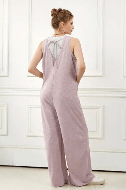 Plus Oversized Patched Pocket V - Neck Jumpsuit - Bitsy Gypsy Boutique