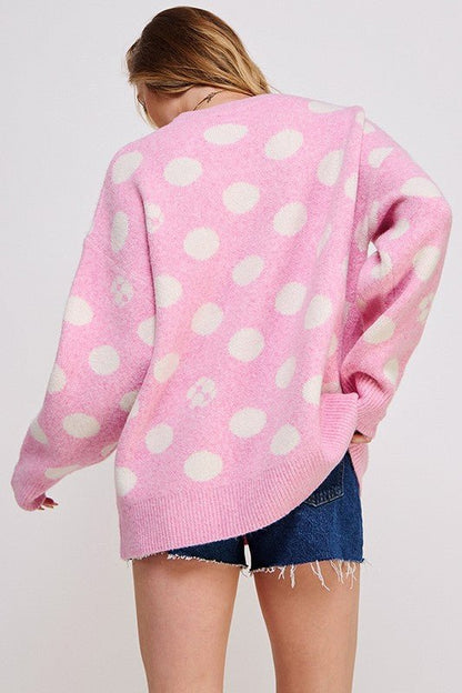PLUS POLKA DOT/SOCCER BALL LONG SLV KNIT SWEATER - Bitsy Gypsy Boutique