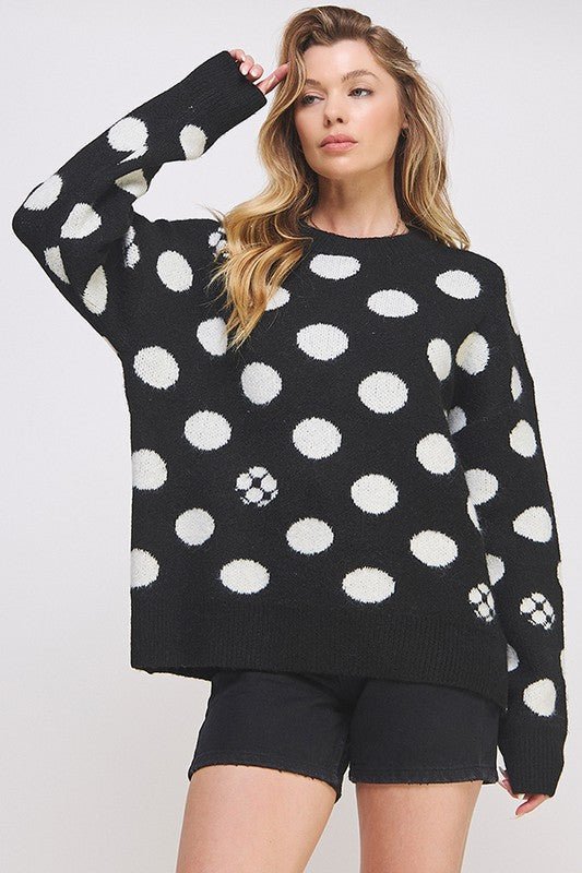 PLUS POLKA DOT/SOCCER BALL LONG SLV KNIT SWEATER - Bitsy Gypsy Boutique