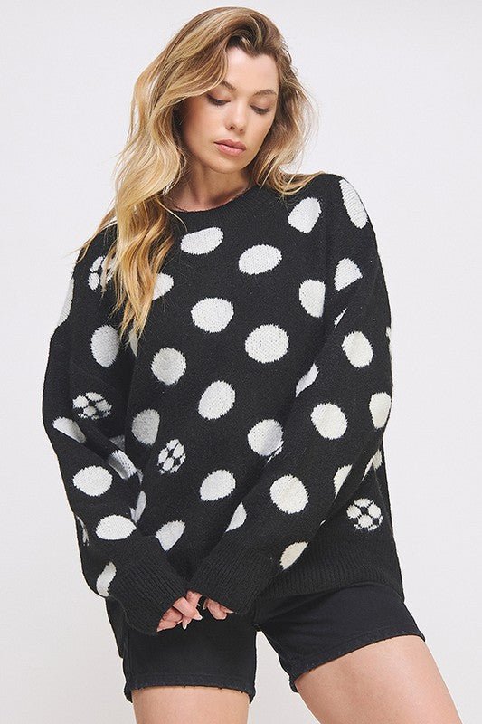 PLUS POLKA DOT/SOCCER BALL LONG SLV KNIT SWEATER - Bitsy Gypsy Boutique