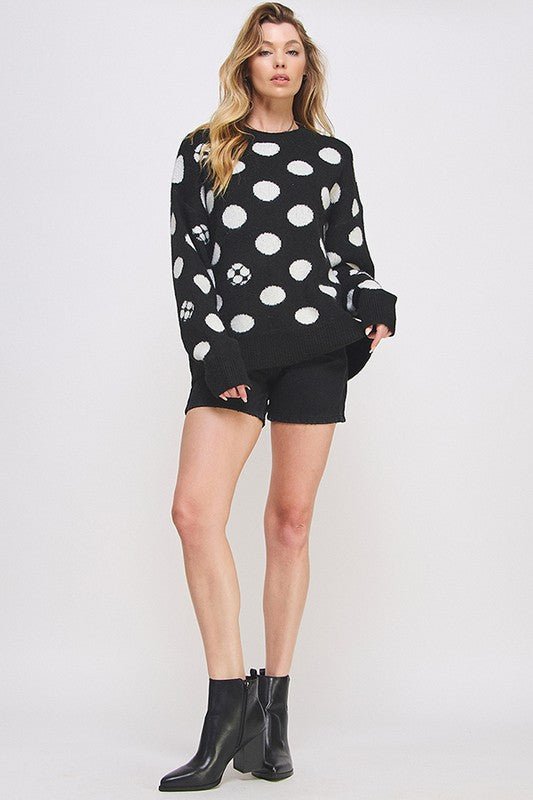 PLUS POLKA DOT/SOCCER BALL LONG SLV KNIT SWEATER - Bitsy Gypsy Boutique