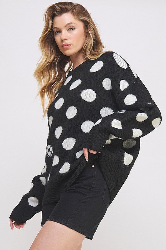 PLUS POLKA DOT/SOCCER BALL LONG SLV KNIT SWEATER - Bitsy Gypsy Boutique