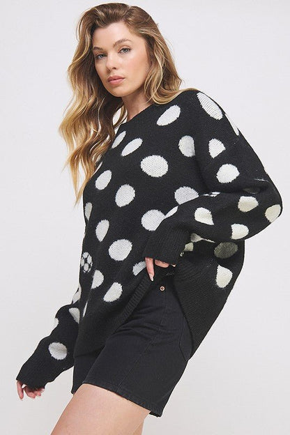 PLUS POLKA DOT/SOCCER BALL LONG SLV KNIT SWEATER - Bitsy Gypsy Boutique