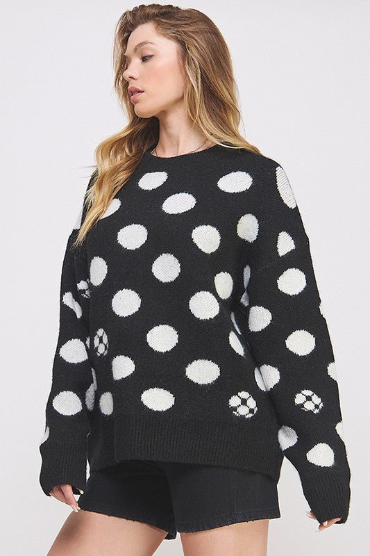 PLUS POLKA DOT/SOCCER BALL LONG SLV KNIT SWEATER - Bitsy Gypsy Boutique