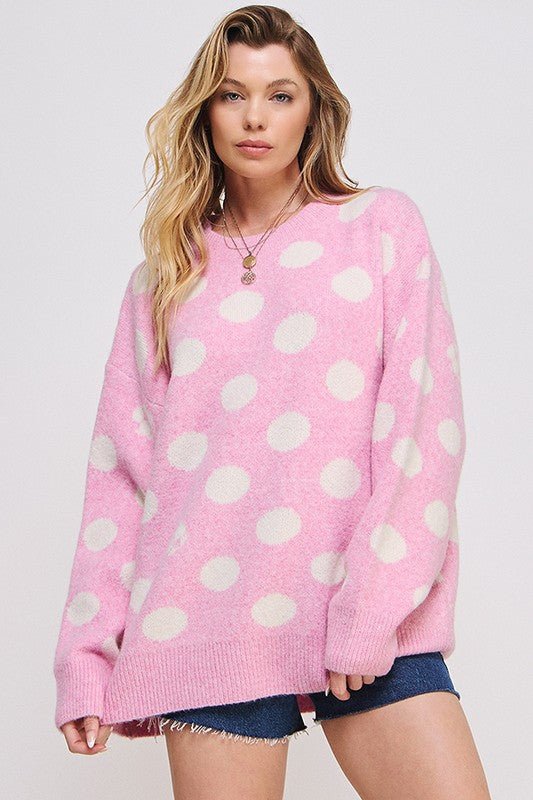 PLUS POLKA DOT/SOCCER BALL LONG SLV KNIT SWEATER - Bitsy Gypsy Boutique