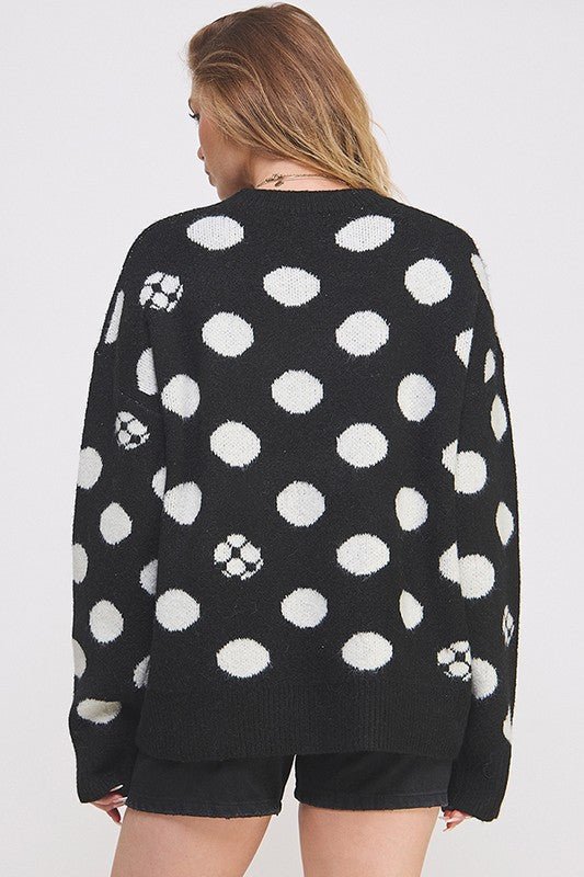 PLUS POLKA DOT/SOCCER BALL LONG SLV KNIT SWEATER - Bitsy Gypsy Boutique