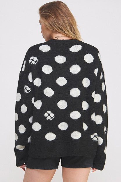 PLUS POLKA DOT/SOCCER BALL LONG SLV KNIT SWEATER - Bitsy Gypsy Boutique