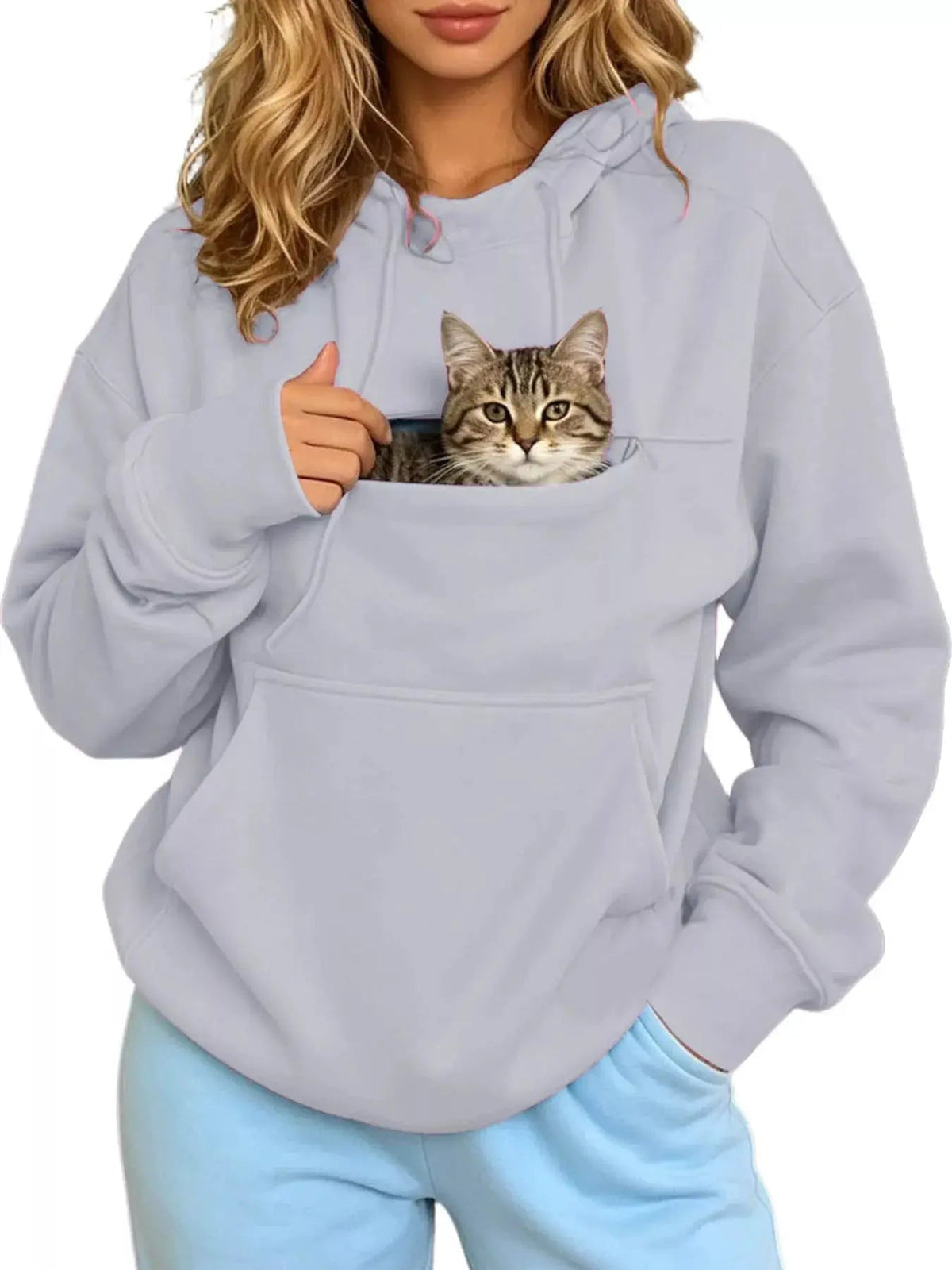 Plus Size Black Cat Pouch Drawstring Hoodie - Bitsy Gypsy Boutique