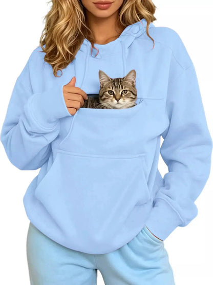 Plus Size Black Cat Pouch Drawstring Hoodie - Bitsy Gypsy Boutique