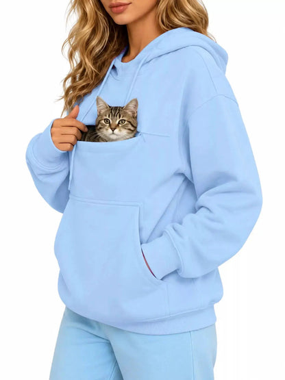 Plus Size Black Cat Pouch Drawstring Hoodie - Bitsy Gypsy Boutique