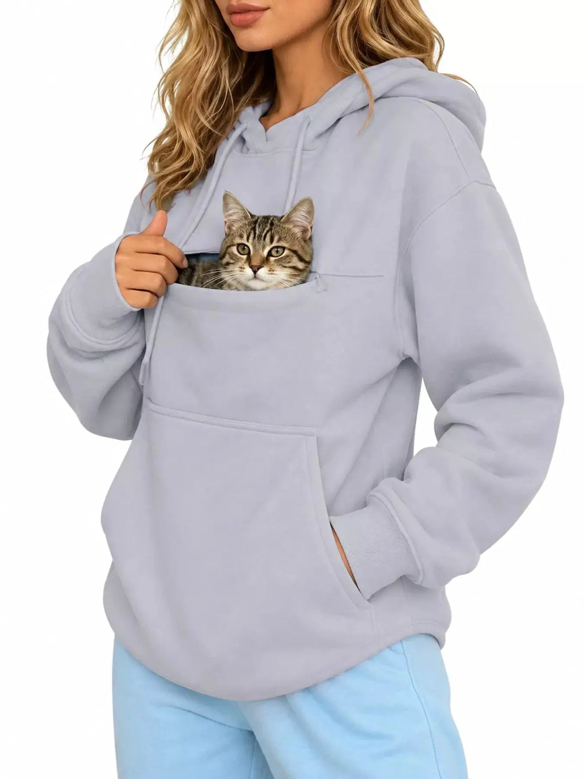 Plus Size Black Cat Pouch Drawstring Hoodie - Bitsy Gypsy Boutique
