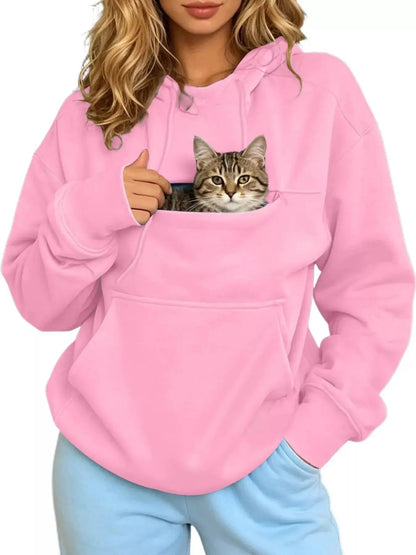 Plus Size Black Cat Pouch Drawstring Hoodie - Bitsy Gypsy Boutique