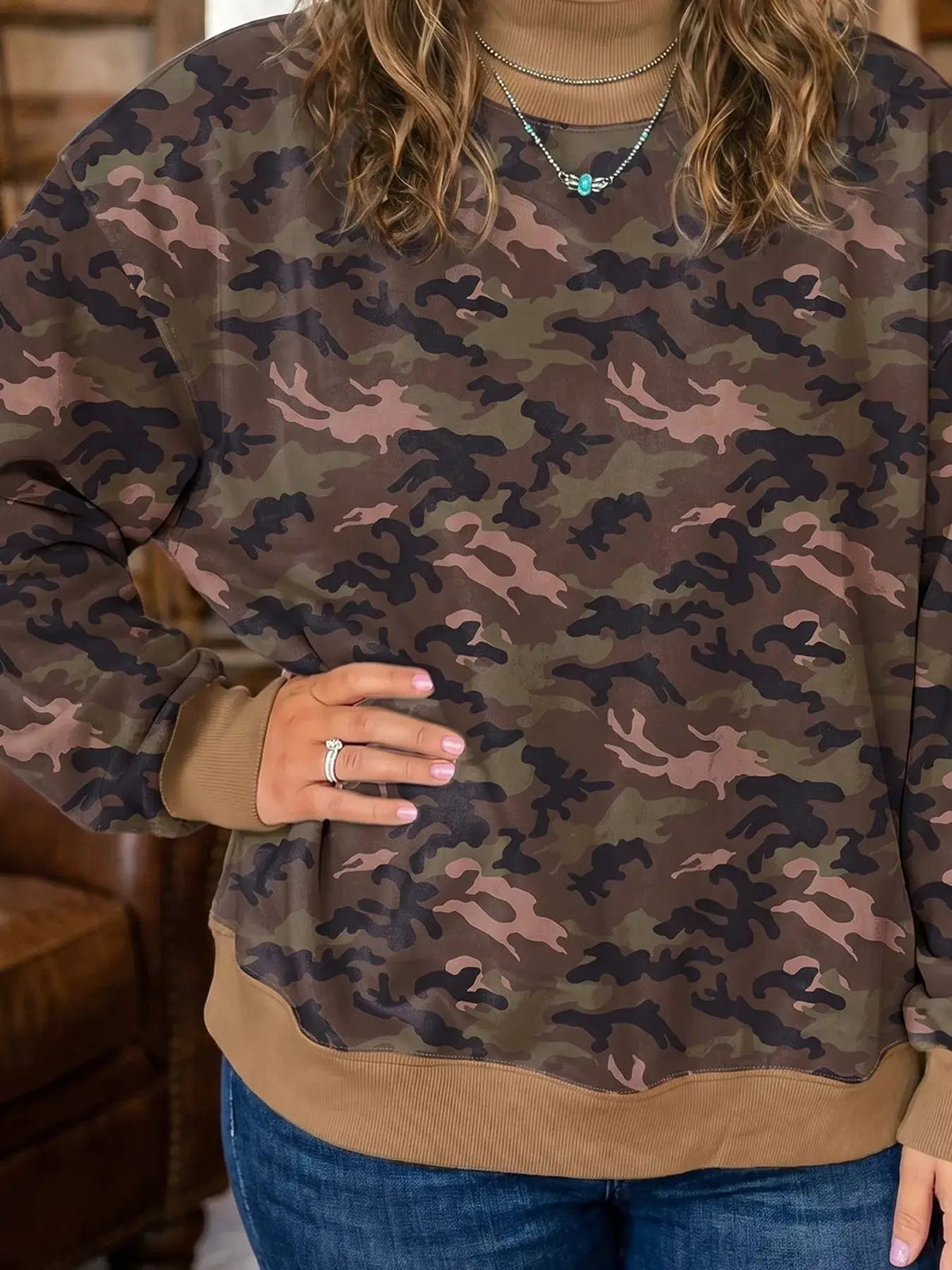 Plus Size Camouflage Print Long Sleeve Sweatshirt - Bitsy Gypsy Boutique