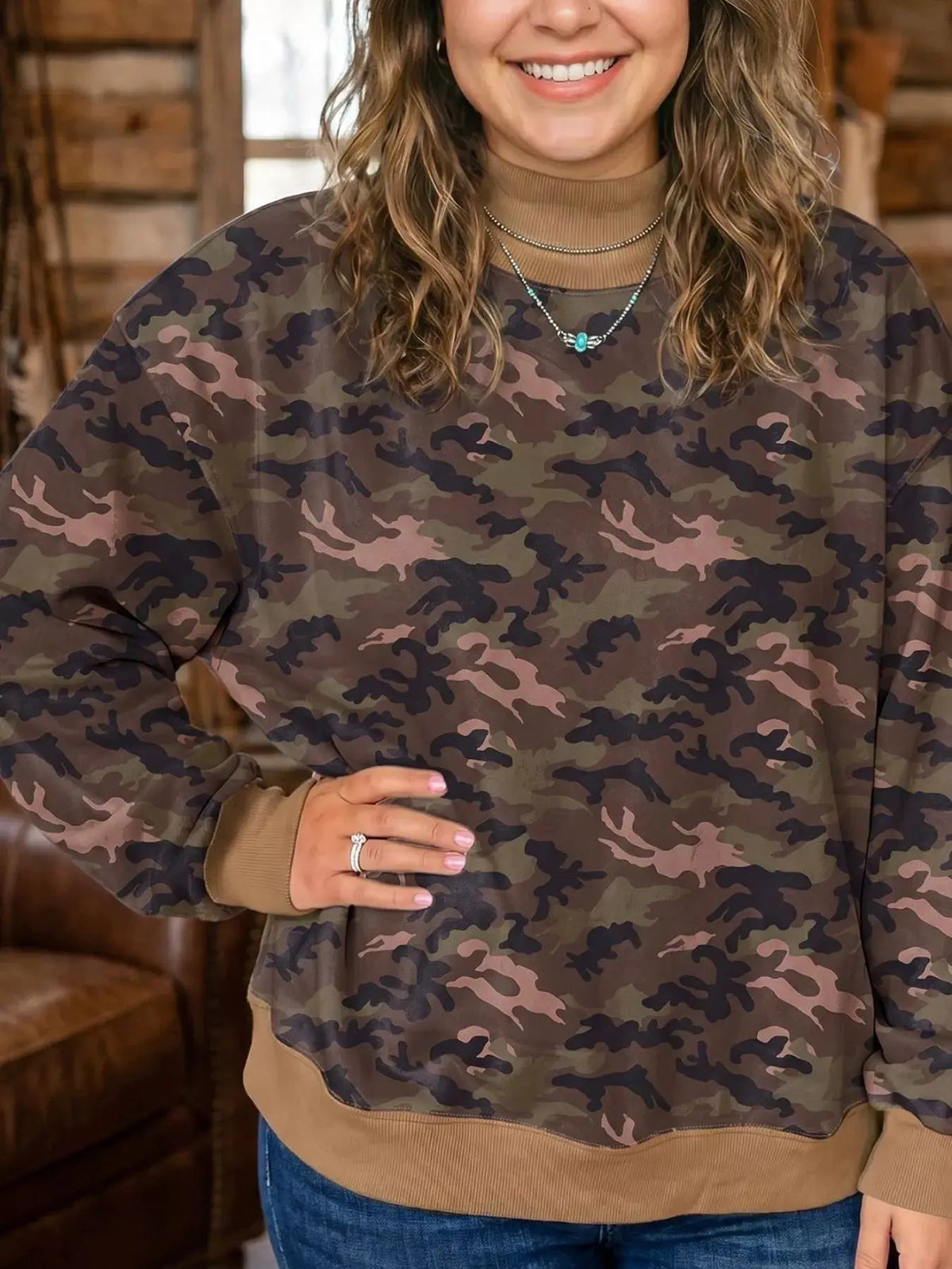 Plus Size Camouflage Print Long Sleeve Sweatshirt - Bitsy Gypsy Boutique