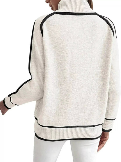 Plus Size Contrast Trim Ribbed Hem Turtleneck Sweater - Bitsy Gypsy Boutique